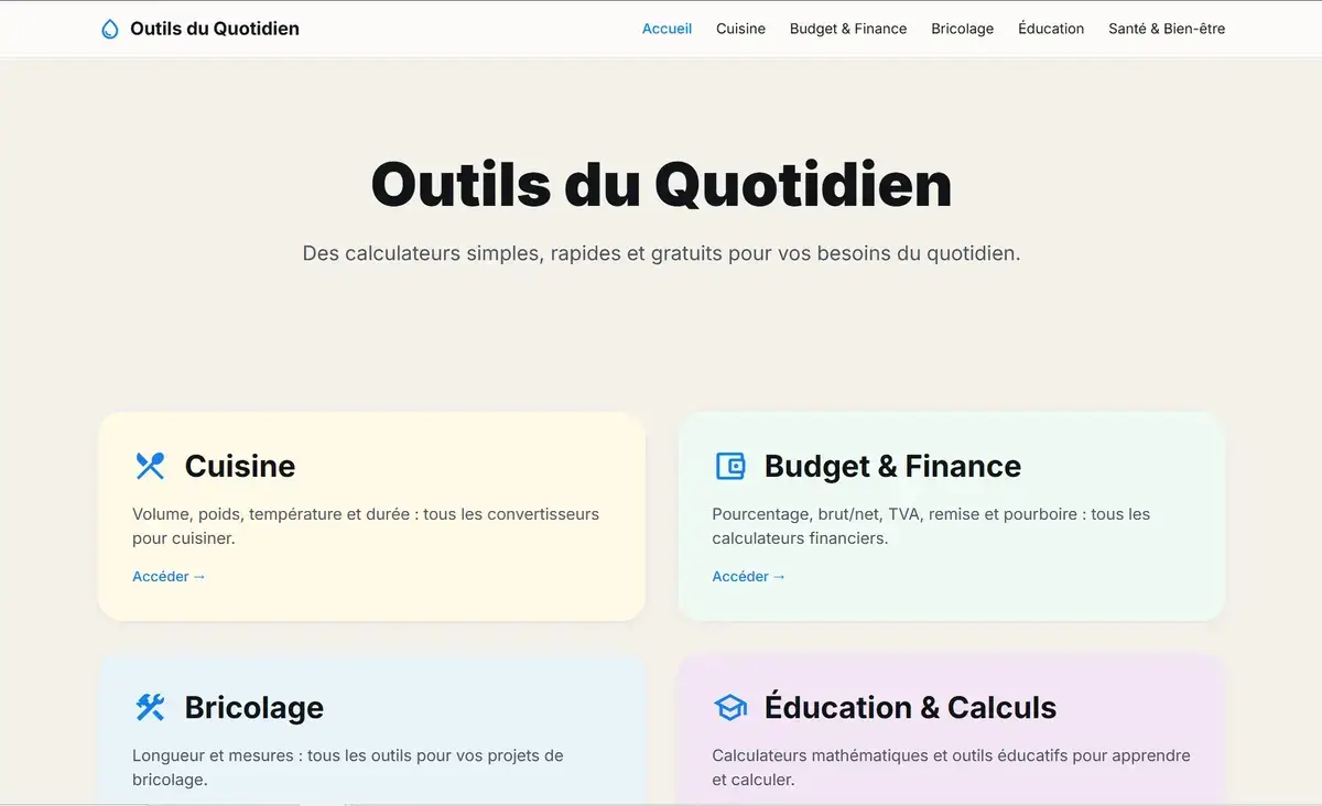 Outils du Quotidien - Interface principale