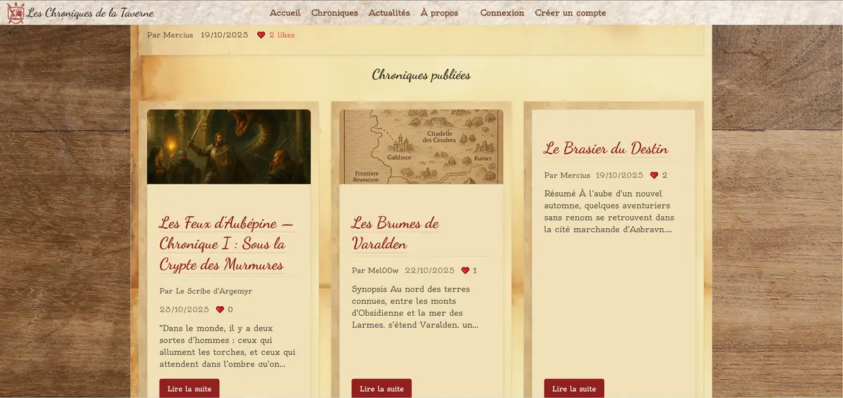 Page des histoires - Les Chroniques de la Taverne